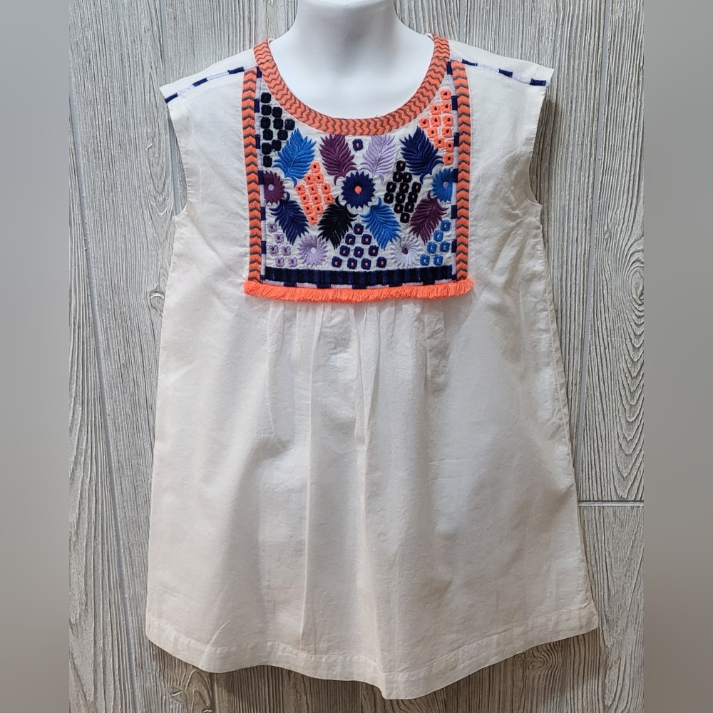 Crewcuts by J.Crew Girls Boho Dress Sz 7 White Floral Embroidered Cotton Lined